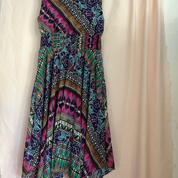 Blue and Pink Asymmetrical Wrap Sundress - Picture 7 of 7